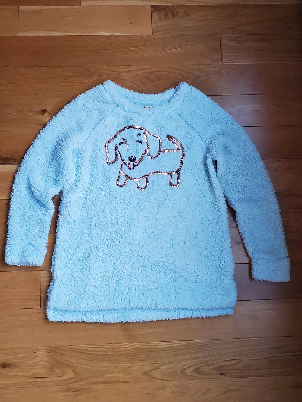 Faded Glory Light Blue Sherpa Sweatshirt with Sequin Dog
